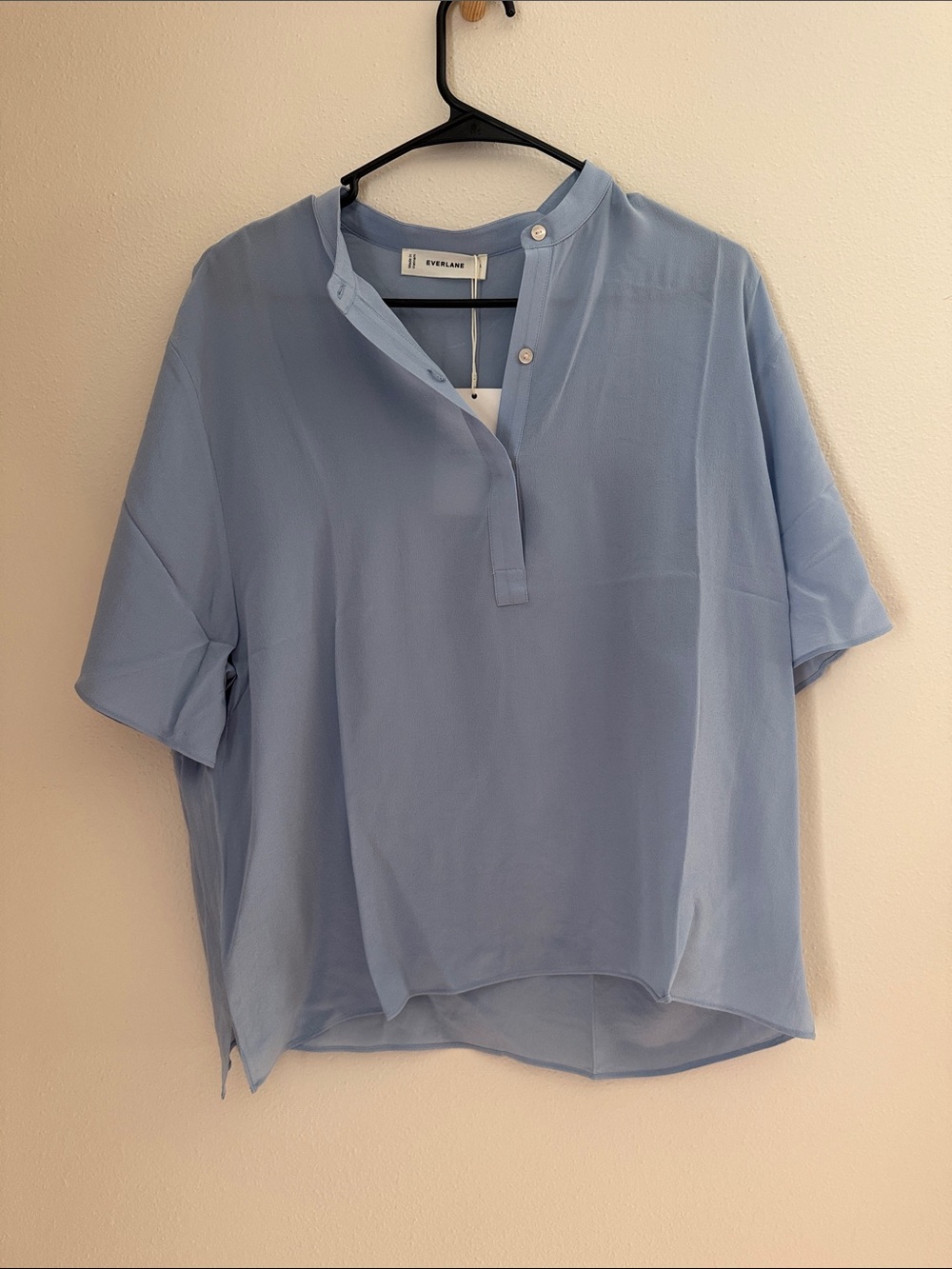 Everlane Sky Blue Short Sleeve Split-Neck Blouse